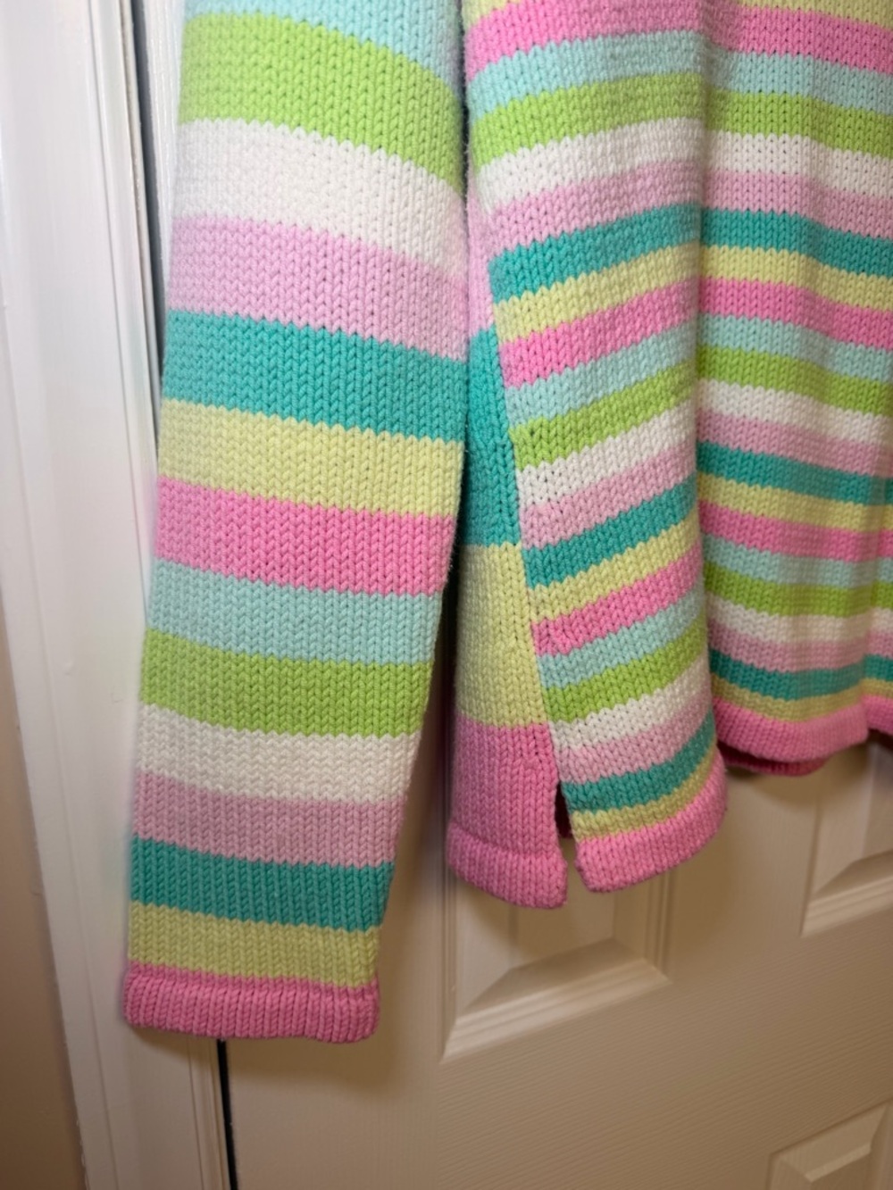 Vintage David Brooks Pastel Striped‎ V-Neck Spring Sweater Preppy 90s M Coastal - Picture 3 of 11